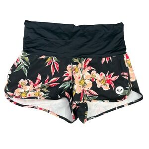 Roxy Tropical Floral Athletic Shorts Black Pink Green Womens Small S